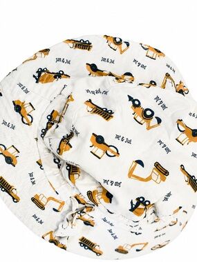 Jan & Jul Kids White Bucket Hat with Yellow Construction Print